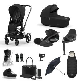 Cybex Priam Travel System Bundle With Cloud T Car Seat & Base Chrome Sepia Black