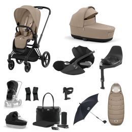 Cybex Priam Travel System Bundle With Cloud T Car Seat & Base Matt Black Cozy Beige