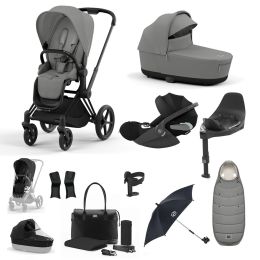 Cybex Priam Travel System Bundle With Cloud T Car Seat & Base Matt Black Mirage Grey