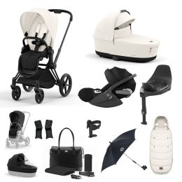 Cybex Priam Travel System Bundle With Cloud T Car Seat & Base Matt Black Off White