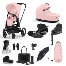 Cybex Priam Travel System Bundle With Cloud T Car Seat & Base Matt Black Peach Pink