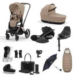 Cybex Priam Travel System Bundle With Cloud T Car Seat & Base Rosegold Cozy Beige