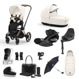Cybex Priam Travel System Bundle With Cloud T Car Seat & Base Rosegold Off White