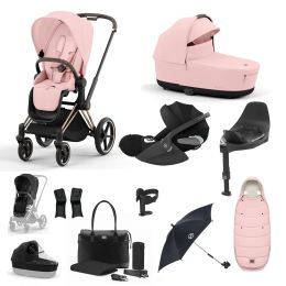Cybex Priam Travel System Bundle With Cloud T Car Seat & Base Rosegold Peach Pink
