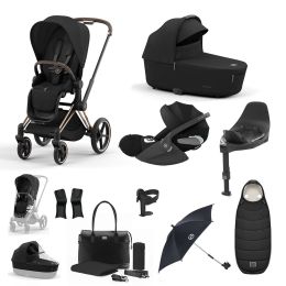 Cybex Priam Travel System Bundle With Cloud T Car Seat & Base Rosegold Sepia Black
