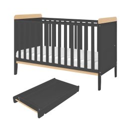 Tutti Bambini Rio Cot Bed With Cot Top Changer & Mattress Slate Grey/Oak