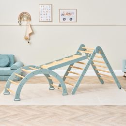 Tutti Bambini Scala Montessori 3 In 1 Pikler Climbing Frame With Climbing Wall Ocean Stone