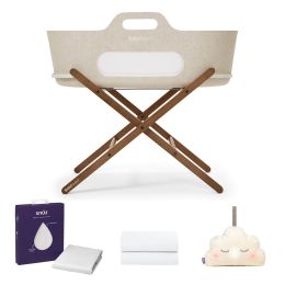SnuzBaskit Barley Moses Basket & Walnut Stand Accessories Bundle