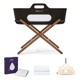 SnuzBaskit Graphite Moses Basket & Walnut Stand Accessories Bundle