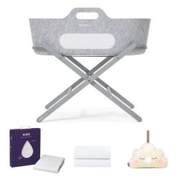 SnuzBaskit Light Grey Moses Basket & Dove Stand Accessories Bundle