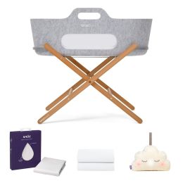 SnuzBaskit Light Grey Moses Basket & Natural Stand Accessories Bundle