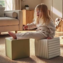 CuddleCo Soft Play Cubes 2 Piece Set Cookie Stripe Olive