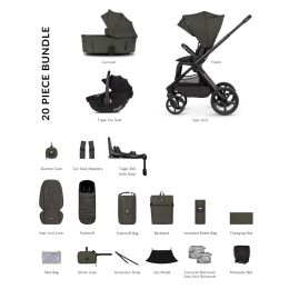 Venicci Upline3 Hunter X Special Edition Luxury Bundle With Tiago 360 Car Seat & Isofix Base Dark Olive