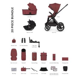 Venicci Upline3 Hunter X Special Edition Luxury Bundle With Tiago 360 Car Seat & Isofix Base Red