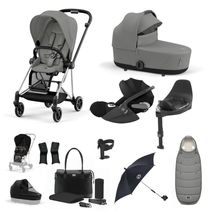 Cybex Mios Travel System Bundle With Cloud T Car Seat & Base Chrome Mirage  Grey