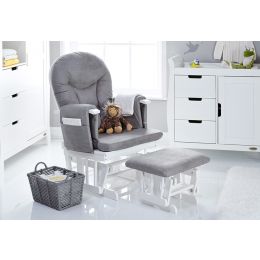 Obaby Reclining Glider Chair And Stool Grey Fabric