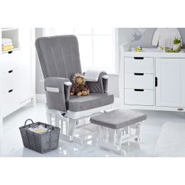 Obaby Deluxe Reclining Glider Chair And Stool Grey Fabric