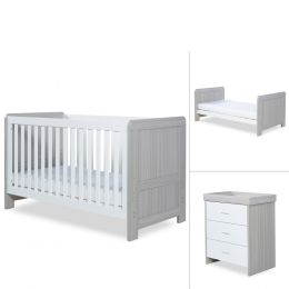 Ickle Bubba Pembrey Cot Bed And Changing Unit Ash Grey & White