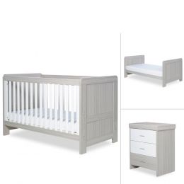 Ickle Bubba Pembrey Cot Bed And Changing Unit Ash Grey & White Trend
