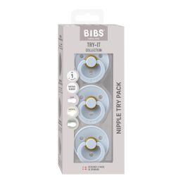 Bibs Pacifier Try It Collection 3 Pack Size 1 Baby Blue