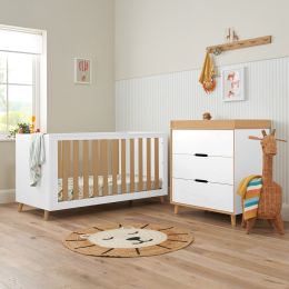 Tutti Bambini Fika Cot Bed 2 Piece Room Set White/Light Oak