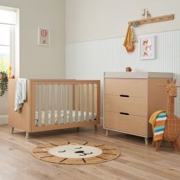 Tutti Bambini Fika Mini Cot Bed 2 Piece Room Set Light Oak/White Sand