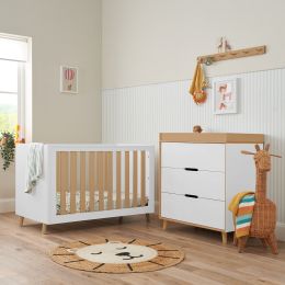 Tutti Bambini Fika Mini Cot Bed 2 Piece Room Set White/Light Oak