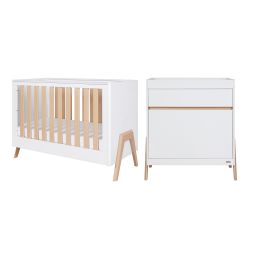Tutti Bambini Fuori Mini Cot Bed 2 Piece Room Set White/Light Oak