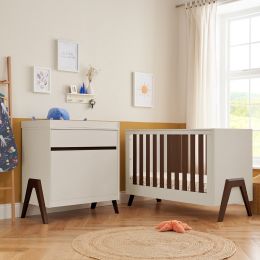 Tutti Bambini Fuori Mini Cot Bed 2 Piece Room Set Warm Walnut/White Sand