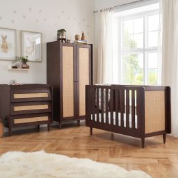 Tutti Bambini Japandi Mini Cot Bed 3 Piece Room Set Warm Walnut