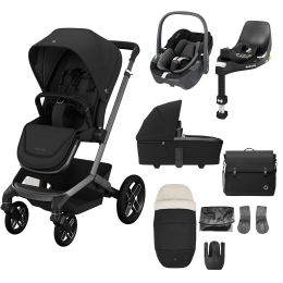 Maxi Cosi Fame Complete Travel System Bundle With Pebble 360 Car Seat And Accessories Twillic Black