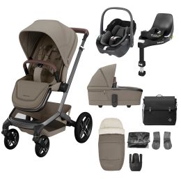 Maxi Cosi Fame Complete Travel System Bundle With Pebble 360 Car Seat And Accessories Twillic Truffle Black Wheels