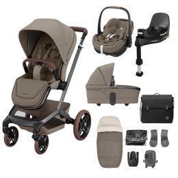 Maxi Cosi Fame Premium Travel System Bundle With Pebble 360 Pro Car Seat And Accessories Twillic Truffle Brown Wheels