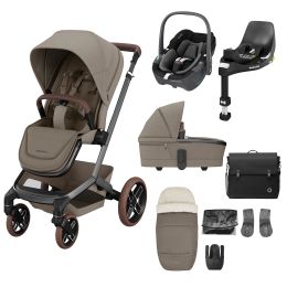 Maxi Cosi Fame Complete Travel System Bundle With Pebble 360 Car Seat And Accessories Twillic Truffle Brown Wheels
