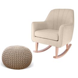 Tutti Bambini Noah Rocking Chair With Knitted Pouffe Footstool Stone Natural