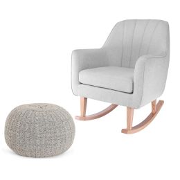 Tutti Bambini Noah Rocking Chair With Knitted Pouffe Footstool Pebble Grey