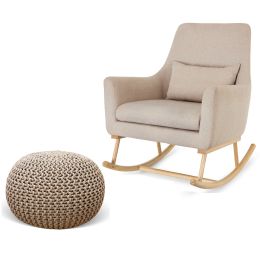 Tutti Bambini Oscar Rocking Chair With Knitted Pouffe Footstool Stone Natural