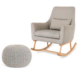 Tutti Bambini Oscar Rocking Chair With Knitted Pouffe Footstool Pebble Grey