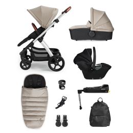 Silver Cross Tide 3-in-1 Pram with Accessory Pack, Dream Car Seat & Base Stone